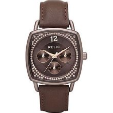 $115 Women's Relic Square Crystal Brown Leather Chronograph Watch Zr1566