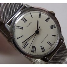 1976 Timex Men's Silver Roman Numerals Made in Great Britain Large Watch