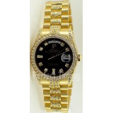 2006 New Model Rolex Super President Wow! Black Diamond Dial, DIamond Lugs, Diamond Band and Bezel