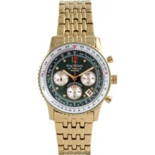 400108DS Krug Baumen Air Traveller Green Dial Gold Plated Strap