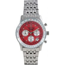 400305DS Krug Baumen Air Traveller Red Dial Stainless Steel Strap