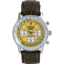 400519DS Krug Baumen Air Traveller Yellow Dial Brown Strap