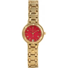 5119DL Krug Baumen Charleston 4 Diamond Red Dial Gold Strap