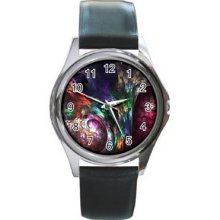 Abstract Graphics Unisex Silver-Tone Round Metal Watch 36