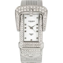 Akribos Diamond Accent and Crystal Palladium Plated Mother Of Pearl Di