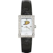 ANAHEIM DUCKS LADIES ALLURE WATCH BLACK LEATHER STRAP