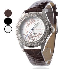 and Women's Flowers Leaves Style PU Analog Quartz Wrist Watch (Assorted Colors)