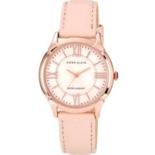 Anne Klein Rose Gold Rose Gold Round Case with Blush Leather Strap