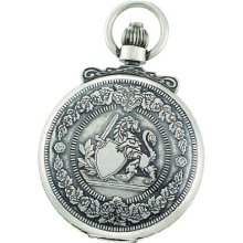Antique silver lion & shield mechanical pocket watch & chain by