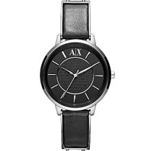 Armani Exchange Women's AX5303 Black Leather Quartz Watch with Black Dial