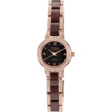 Armitron Women's Brown Ceramic Watch, Rose Gold-Tone Swarovski