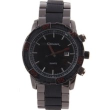 Black Silicone & Steel Band Black Round Dial Fashion Quartz Wrist W...