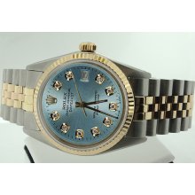 Blue diamond dial rolex datejust watch two tone - Blue - Metal