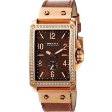 Brera 'Francesca' Diamond Case Leather Strap Watch