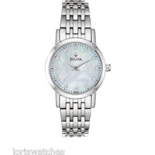 Bulova 96p135 Women's Steel Watch With Mother Of Pearl Dial And Diamonds