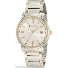 Bulova 98b157 Men's Highbridge Classic Two Tone Quartz Watch With White Dial