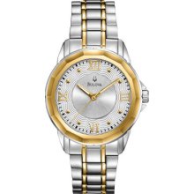 Bulova 98l166 Women's Watch Dress Two Tone Silver Dial Roman Numerals