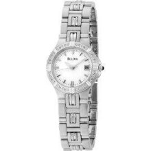 Bulova Ladies White Dial 16 Diamonds Bezel Stainless St