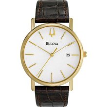 Bulova Men's Gold Plated Black Strap Watch 97B100