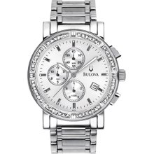 Bulova Men's Stainless Steel Chronograph Silver Dial with Diamonds 96E03