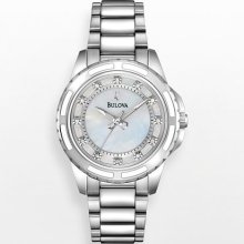 Bulova Stainless Steel Diamond Accent And Mother-Of-Pearl Watch -