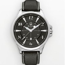 Bulova Stainless Steel Leather Watch - Men