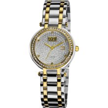 Burgi Women's Stainless Steel Pave Pattern Diamond Bracelet Watch (Two-tone)