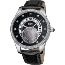 Burgi Women's Stainless Steel MOP Leather Watch (Black)