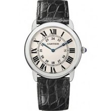 Cartier Ronde Solo Steel Black Leather Mens Watch W6700255