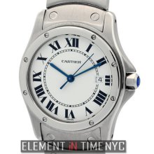 Cartier Santos Round Date Stainless Steel 30mm Silver Dial Quartz