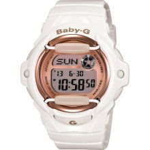 Casio BG169G-7 Women's Baby-G White Resin Rose Gold Accent Dial Databa