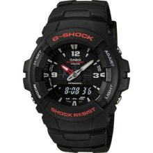 Casio G-shock 200 Meter Wr Black Resin Watch, Analog/digital, G100-1bv