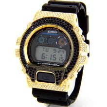 Casio G-Shock DW-6900H Iced Out Yellow Black 2.5ct CZ Men's Watch