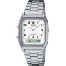 Casio Watch Vintage Analog Digital White Aq-230a-7 7b