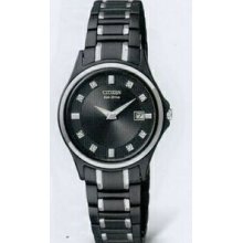 Citizen Eco Drive Ladies` Black Dress Diamond Pairs Watch