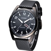 Citizen Men Eco-drive Leather Strap Dress Watch All Black Aw0015-08e