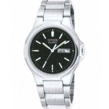 Citizen Men's $185 Black Dial Silver Stainless Steel Watch Day Date Bk3560-53e