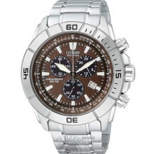 Citizen Mens Eco Drive Chrono Stainless Brown Face Rotating AT0810-55X