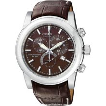 Citizen Mens Eco-Drive Chronograph Brown Leather & Dial AT0550-11X