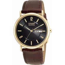 Citizen Men's Gold Tone Stainless Steel Eco-Drive 180 Black Dial Strap BM8242-08E