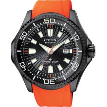 Citizen Men's Stainless Steel Promaster Eco-Drive Diver Orange Rubber Strap BN0088-03E