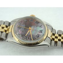 Date just rolex oyester datejust roman gray dial watch