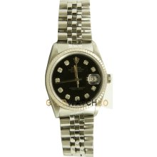 Datejust 16234 Jubilee Band Gold Fluted Bezel Black Diamond Dial