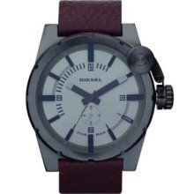 Diesel Gents Silver Dial Leather Strap DZ4238 Watch