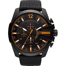 Diesel Mens Dz4291 Black Leather/neon Orange/ Black Ion Case Watch