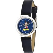 Disney Women's MCK616 Mickey Mouse Silver Case Blue Dial Black Strap W