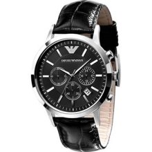 Emporio Armani Slim Black Watch with Leather Strap, 43mm