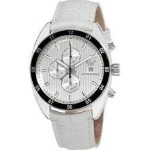 Emporio Armani 'Sport' Men's Silver Dial Leather Strap