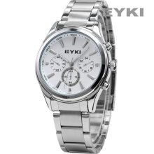 Eyki Vogue Elegant White Dial Analog Stainless Steel Men Quartz Wrist Watch Usts