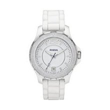 Fossil Ceramic Silicone Strap White Dial Women's Watch Ce1034